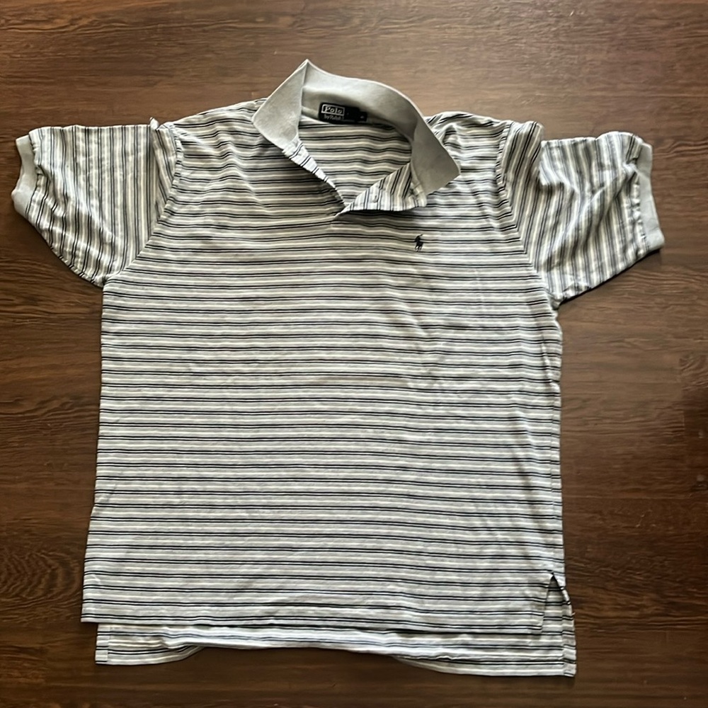 Men’s XL gray striped Ralph Lauren polo shirt. Great condition.
